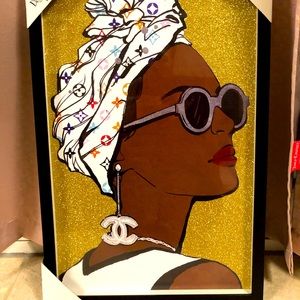 24x16 Glam Girl Design District L.V. Inspired Gold Glitter Framed Wall Art - New